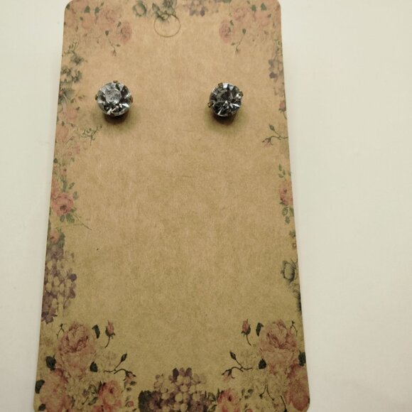 Crystal Stud Earrings Faux Silver Setting Simulated Diamond - Picture 3 of 6